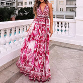 Lunivop Summer New Women's Fashion Sexy Printed Neck Medium and Long Dress