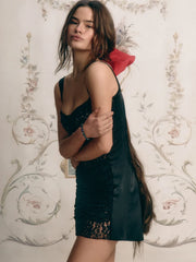 Lunivop Patchwork Satin See Through Lace Women Dress Black Spaghetti Strap Mini Dress Female Spring Slim Elegant Party Clubwear