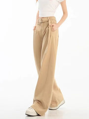 Lunivop Belt Retro Khaki Jeans Women Y2K High Waist Loose Streetwear Denim Pants Casual American Vintage Autumn Wide Leg Trousers