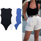 Lunivop 2025 Black Woman Body Square Neck Sleeveless Bodysuit Women Blue White Sexy Tight Bodysuit Lingerie Bodycon Summer Tops