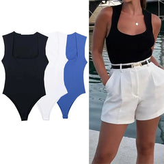 Lunivop 2025 Black Woman Body Square Neck Sleeveless Bodysuit Women Blue White Sexy Tight Bodysuit Lingerie Bodycon Summer Tops