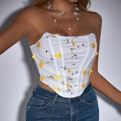 Lunivop Fashion High Street American Strapless Corsets Shaper Exquisite Flower Embroidery Appliques Tank Top Y2k Summer All Match Tees