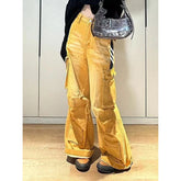 Lunivop American Retro Orange Women's Patchwork Striped High Street Denim Workwear Pants Y2K Design Fashionable Loose Wide Leg Pants New