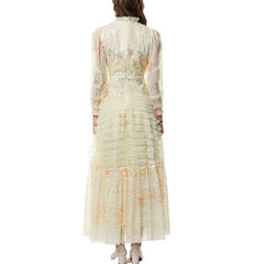 Lunivop Fashion Women Dress Long Sleeve Round Neck Nail Bead Sequin Embroidery Female Summer Party Dresses New Tide