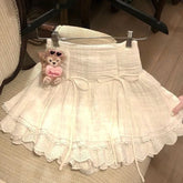 Lunivop Sweet Coquette Short Skirt Women Bow Kawaii Ruffle Mini Skirts Lace Patchwork White A-line Layered Skirt Aesthetics