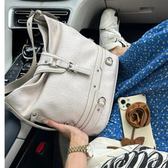 Lunivop Harajuku White Bucket Bag Purse Women Hot Girls Leather Soft Casual Crossbody Bags Ladies Vintage Shoulder Messenger Bag