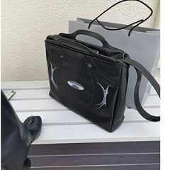 Lunivop High Street Black Crossbody Bags Briefcase Women Vintage Leather Handle Messenger Bag Female Large Capacity Y2k Hand Bag