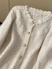 Lunivop Floral Elegant Cardigan Women Vintage Sweet Long Sleeve Knitted Sweater French Retro Casual O Neck Design Fall Ins Tops Coats