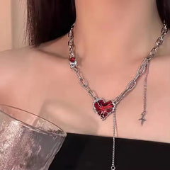 Lunivop New Red Heart Patchwork Star Tassel Necklaces Women Premium Sense Sweet Cool Y2K Luxury Hundred Necklace Party Jewelry Gifts