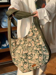 Lunivop Fairycore Floral Shoulder Bags Handbag Women Large Capacity Casual Tote Bag Female Versatile Canvas Green Crossbody Bags