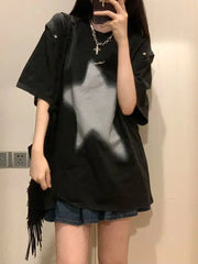 Lunivop Popular American Gothic Streetwear Loose Casual Shirts Y2k Personality Detachable Short Sleeve Design Sweatshirts Punk Print Top