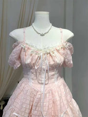 Lunivop Summer Elegant Sweet Bow Camisole Dresses New Slim Waist Dres for Women Y2k Grunge Puff Sleeve Vestido Feminino