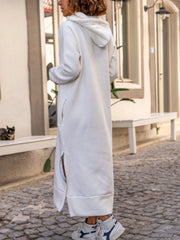 Lunivop Autumn and Winter Fashion New Women's Warm and Loose Hoodie Dress Commuting Style Casual Hooded V-neck Slit Hoodie Long Skirt