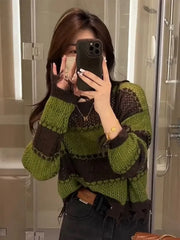 Lunivop Ripped Knit Sweater for Women Pullovers Sheer Hollow Out Cozy Distressed Sweater Jumper Teen-girl Y2K Grunge Outfit