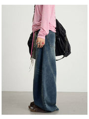 Lunivop Y2k Vintage Scimitar Washed Jeans Women and Men Harajuku Wide Leg American Retro Denim Pants Baggy Streetwear Spring