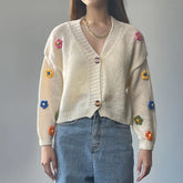 Lunivop Applique Flower Cardigan for Women Cute Floral Button-up Cropped Knitted Sweater Jacket Teen-girl Y2K Fairycore Outfit