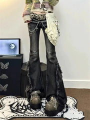 Lunivop American High Street Bell Bottom Jeans Vintage Washed Low-waist Denim Pants 2025 Summer New Loose Straight Wide Leg Pants