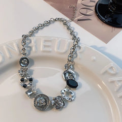 Lunivop Sweet Cool Metal Button Necklace Vintage Steampunk Y2K Clavicle Chains Choker Neck Gothic Grunge Women Men Jewelry Accessories