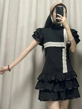 Lunivop Gothic Sweet Black Lace Spliced Bow Mini Dress Women Vintage Y2k Aesthetic Slim Fit Waist Ruffles A-line Party Dresse