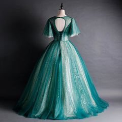 Lunivop Green O-Neck Short Sleeves Evening Dresses For Women Elegant Party Gown Tulle Lace Up Appliques Prom Dress Beading Sequins