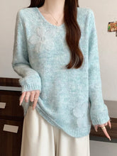 Lunivop 3D Floral Sweet Sweaters Women Loose Fashion V Neck Elegant Knitted Jumper Casual Chic Korean Female Fall Winter Long Sleeve Top