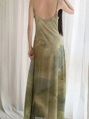 Lunivop Women's Slim Fit Long Dresses Vacation Casual Style Sleeveless Gradient Color Design Beach Holiday Tea Break French Strap Dress