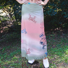 Lunivop Summer new temperament wind fashion cute cartoon printing colorful half-length women's skirt