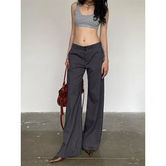 Lunivop Summer Women Fashion Grey Suit Pants Streetwear 2000s Low Rise Button Up Loose Casual Pants Vintage y2k Trousers Korean Grunge