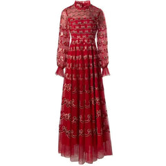 Lunivop Fashion Women's Elegant Dresses Sequins Embroidery Long Sleeve Princess Mesh Dress 2025 Spring New Female Clothing