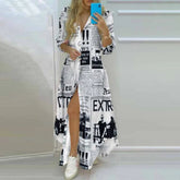 Lunivop Summer Boho Shirt Dress Women Turn-down Collar Single Breasted Button Long Dress Female Sexy Letter Print Maxi Dresses