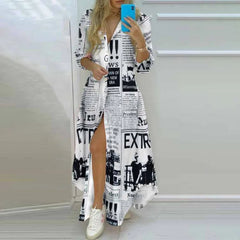 Lunivop Summer Boho Shirt Dress Women Turn-down Collar Single Breasted Button Long Dress Female Sexy Letter Print Maxi Dresses