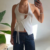 Lunivop Sexy Backless Solid Color Y2K Vintage Halter Crop Tops Summer Fashion New Casual Sweet Cute Streetwear Camisole 2025