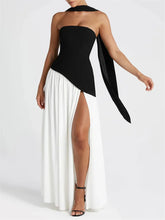 Lunivop Fashion Contrast Elegant Maxi Dress For Women Lace-Up High Waist Holiday Bandage Slim Party Dress Female Backless Dress