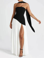 Lunivop Fashion Contrast Elegant Maxi Dress For Women Lace-Up High Waist Holiday Bandage Slim Party Dress Female Backless Dress