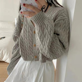 Lunivop Cozy Cable Knit Sweater Cardigan for Women V-neck Button Up Boxy Plain Crop Sweater Jacket Autumn Winter Teen-girl Y2k Outfit