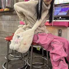 Lunivop Sweet Cute White Y2k Messenger Bag Women Harajuku Aesthetic Bear Plush Shoulder Bags Ladies Hot Girls Crossbody Handbag