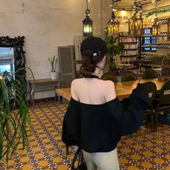 Lunivop Casual Off Shoulder Sweatshirts Women Sexy Korean Style Loose Pullovers Harajuku Y2k Fashion Long Sleeve Sweatshirts