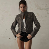 Lunivop Slim Leather Long Sleeve Zipper Metal Button Slim Jackets Coats New Winter Casual Y2K Vacation Clothing