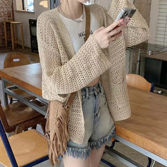 Lunivop Pointelle Knit Long Sleeve Open Front Cardigan Sweater for Women Cover-Up Spring Summer Teengirl Casual Outfit
