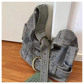 Lunivop Retro Denim Messenger Bag Women Hot Girl Rivet Large Capacity Casual Crossbody Bags Female Y2k Grunge Handbag 2025 New