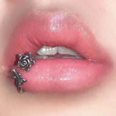 Lunivop 1pc Vintage C Shape Rose Flower Lip Ring Stainless Steel Labret Piercing Ear Bone Stud Silver Color Cartilage Body Jewelry Gifts