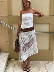 Lunivop Polka Dot Patchwork Sheer Lace Midi Skirt Women Summer Clothes A-Line Asymmetric Long Skirt Beach Vacation Chic Streetwear