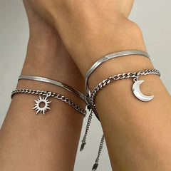 Lunivop Fashion Sun Moon Double Layer Bracelet For Women Stainless Steel Metal Snake Chain Bracelet Personality Jewelry