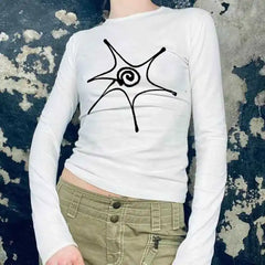Lunivop Y2k Clothes Emo Aesthetic Women Letter Girls Gothic Crop Top Streetwear Grunge Baby Tee 90s Vintage Casual Long Sleeved T-shirt
