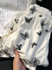 Lunivop Bufferfly Diamond Casual Pants Women Vintage Hole High Waist Wide Leg Trousers Korean Loose Fashion Design Lady Sweet Pants