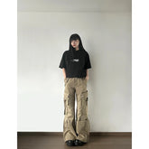 Lunivop American Vintage High Waist Emo Straight Jeans Women's Casual Cargo Pants Baggy Y2K Wide Leg Grunge Street Washed Denim Trouser