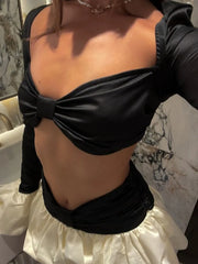 Lunivop Sexy Female Two-Piece Skirt Set Cropped Bell-Sleeve Top Contrasting Color Puffy Skirt Mini Skirt Women's Y2k Shorts Sets