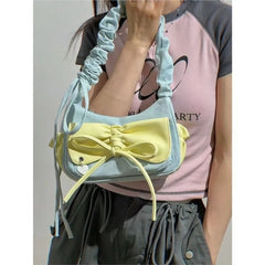 Lunivop Sweet Cool Denim Shoulder Bags Women Harajuku Bow Chic Cute Y2k Handbag Purse Ladies Casual Blue Underarm Bag Aesthetic