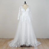 Lunivop V Neck Bridal Gowns Lace Applique White Full Sleeve Robe De Mariée New Summer Wedding Dresses Royal Women