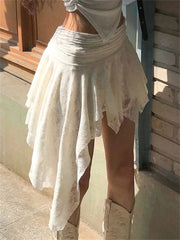 Lunivop White Lace Summer Sexy Skirt For Women Patchwork High Waist See-Through Casual Streetwear Printed Female Y2k Skirt